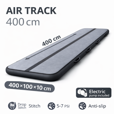 Gymnastic mattress exercise path acrobatic pump 400x100x10cm gray