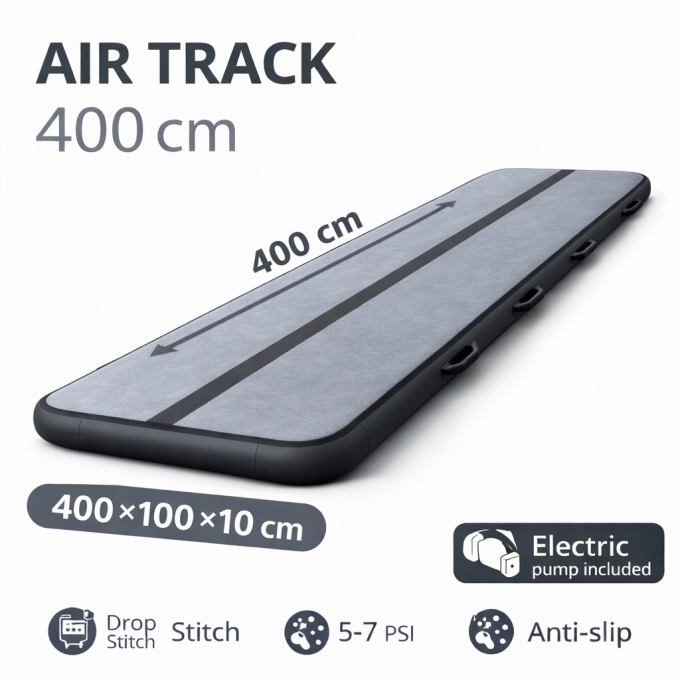 Gymnastic mattress exercise path acrobatic pump 400x100x10cm gray