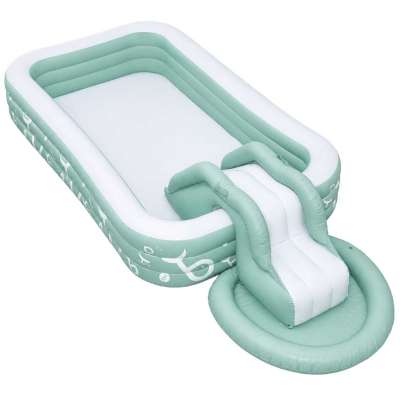 Inflatable garden pool for kids with slide canopy and pump