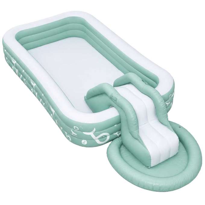 Inflatable garden pool for kids with slide canopy and pump