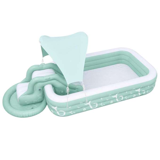 Inflatable garden pool for kids with slide canopy and pump