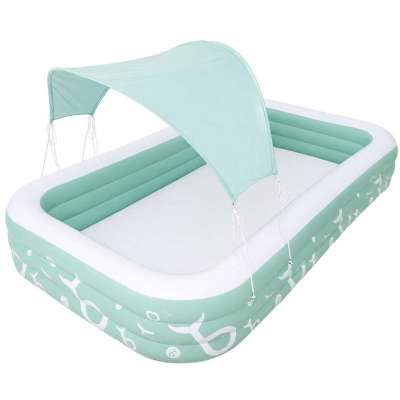 Inflatable garden pool for kids with slide canopy and pump