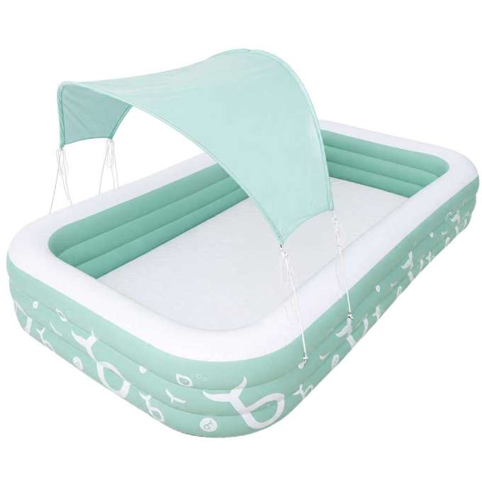 Inflatable garden pool for kids with slide canopy and pump