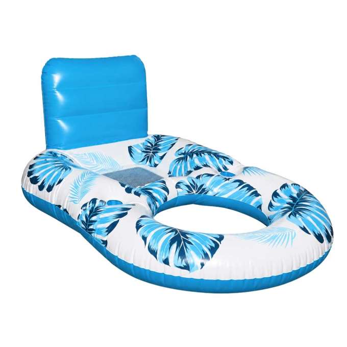 Inflatable swimming mattress deck chair with backrest and canopy blue