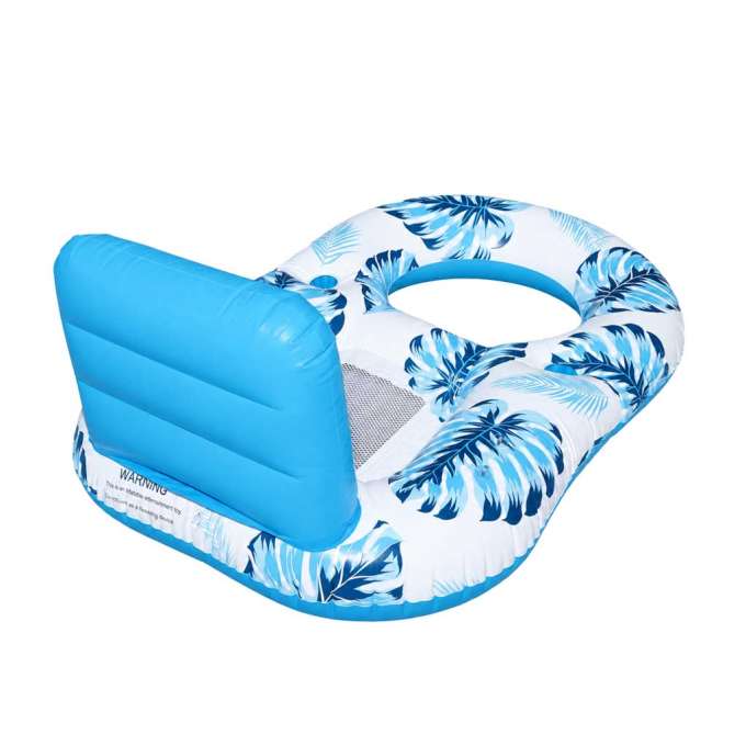 Inflatable swimming mattress deck chair with backrest and canopy blue