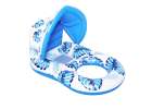 Inflatable swimming mattress deck chair with backrest and canopy blue 7