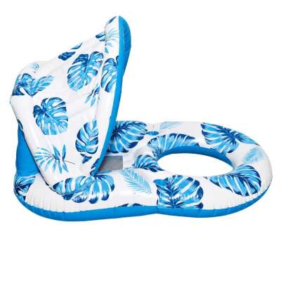 Inflatable swimming mattress deck chair with backrest and canopy blue