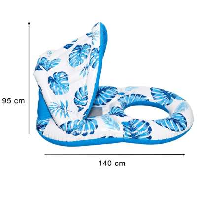 Inflatable swimming mattress deck chair with backrest and canopy blue