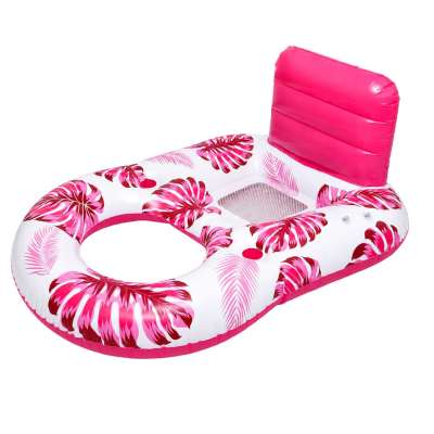 Inflatable swimming mattress deck chair with backrest and canopy pink