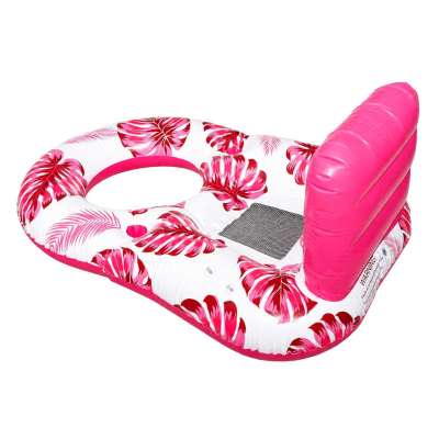 Inflatable swimming mattress deck chair with backrest and canopy pink