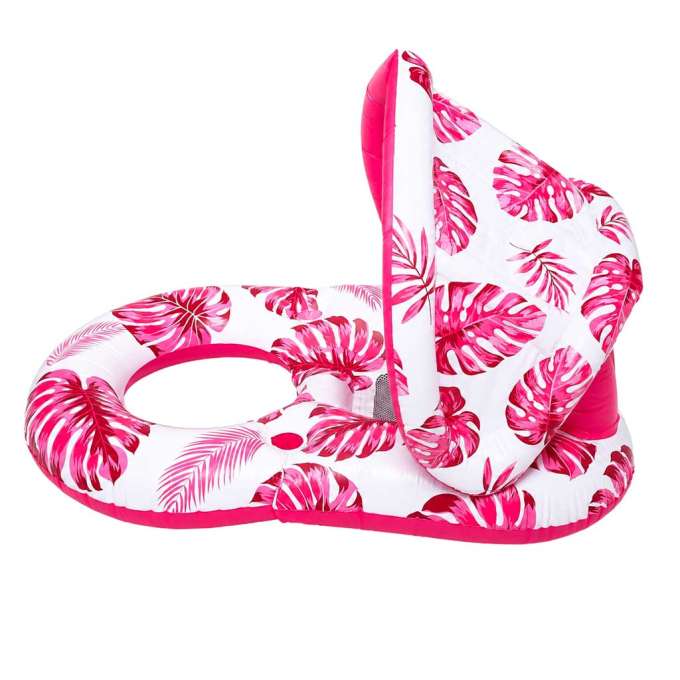 Inflatable swimming mattress deck chair with backrest and canopy pink