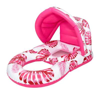 Inflatable swimming mattress deck chair with backrest and canopy pink