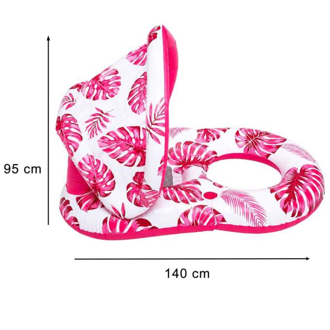 Inflatable swimming mattress deck chair with backrest and canopy pink