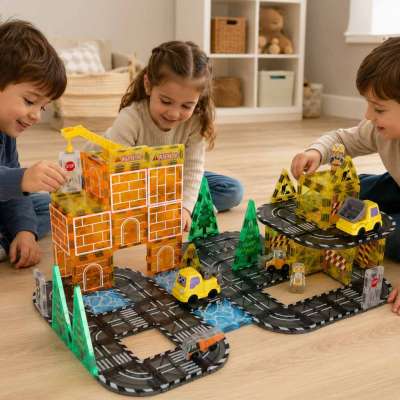 Klocki magnetyczne konstrukcyjne 3D budowa maszyny budowlane 92 elementy