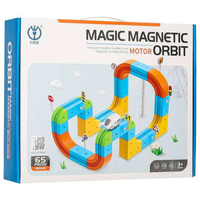 Klocki magnetyczne konstrukcyjne tor wyścigowy pociągi 65 elementów