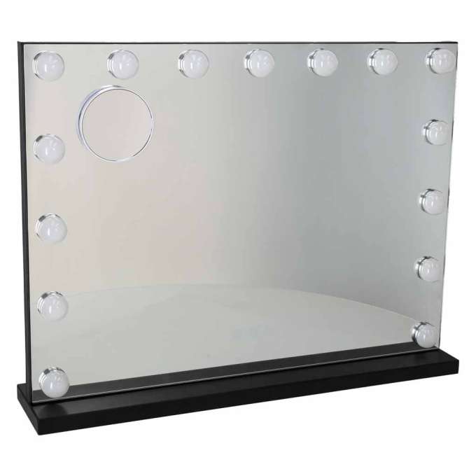 LED makeup mirror with 15 bulbs cosmetic zoom x10 brightness adjustment