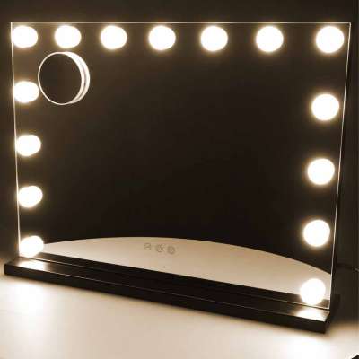 LED makeup mirror with 15 bulbs cosmetic zoom x10 brightness adjustment