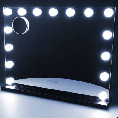 LED makeup mirror with 15 bulbs cosmetic zoom x10 brightness adjustment
