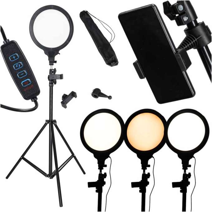 LED selfie ring light on tripod