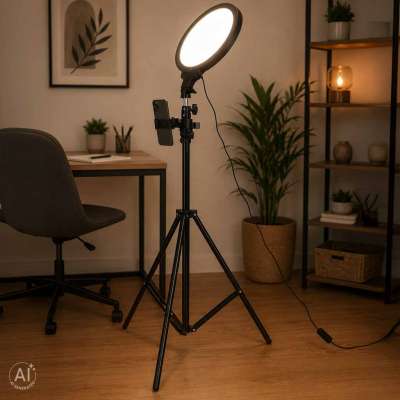 LED selfie ring light on tripod