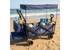 LUARO Foldable Beach Cart with Canopy and 120L Mesh Basket Navy Blue 4
