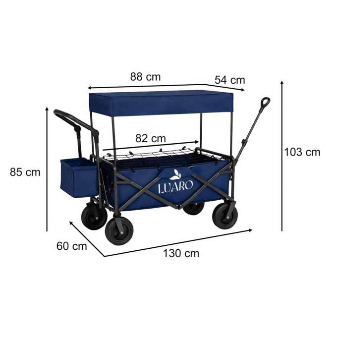 LUARO Foldable Beach Cart with Canopy and 120L Mesh Basket Navy Blue