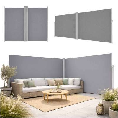 LUARO corner side terrace awning retractable screen 180 x 600 cm grey
