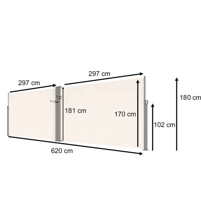 LUARO corner side terrace awning retractable screen 180 x 620 cm beige