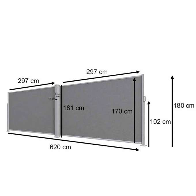 LUARO corner side terrace awning retractable screen 180 x 620 cm grey