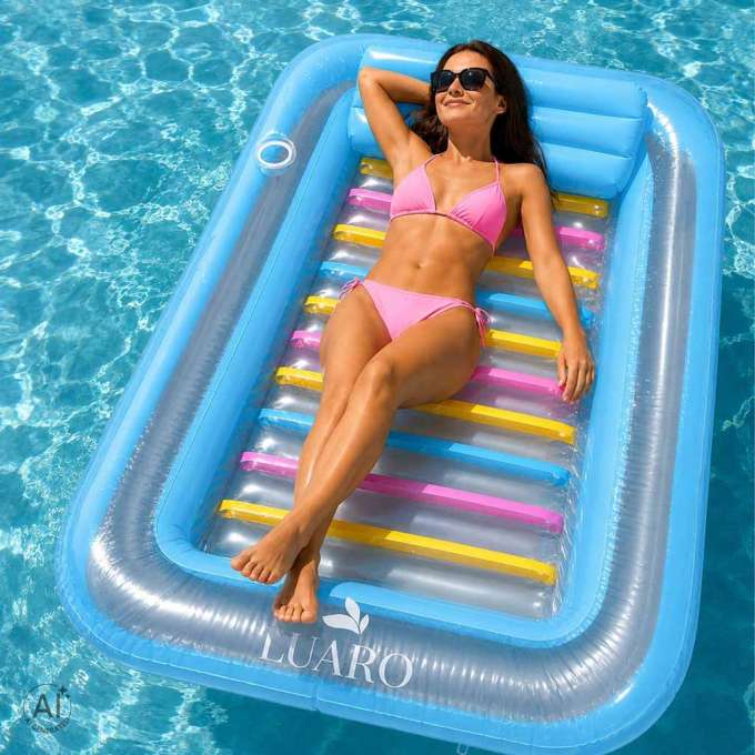 LUARO inflatable swimming mattress sun lounger with cushion transparent
