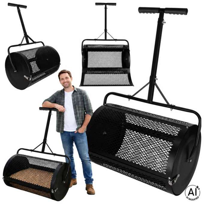 LUARO lawn compost and fertilizer spreader garden mesh roller spreader