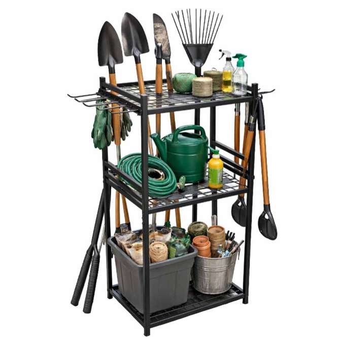 LUARO rack for garden tools rakes shovels brooms workshop organizer
