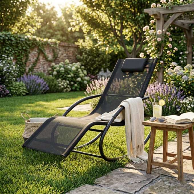 LUARO rocking garden lounger with headrest