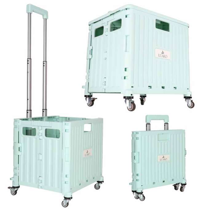LUARO shopping transport cart folding 4 wheels lid green