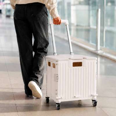 LUARO shopping transport cart folding 4 wheels lid white