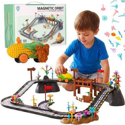 Luminous magnetic car race track 1 vehicle 153 elements