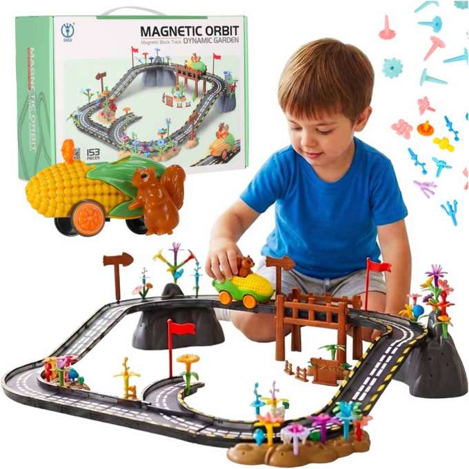 Luminous magnetic car race track 1 vehicle 153 elements