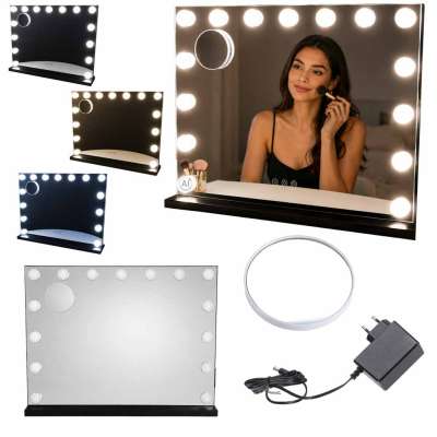 Lusterko do makijażu LED z 15 żarówkami kosmetyczne zoom x10 regulacja jasności
