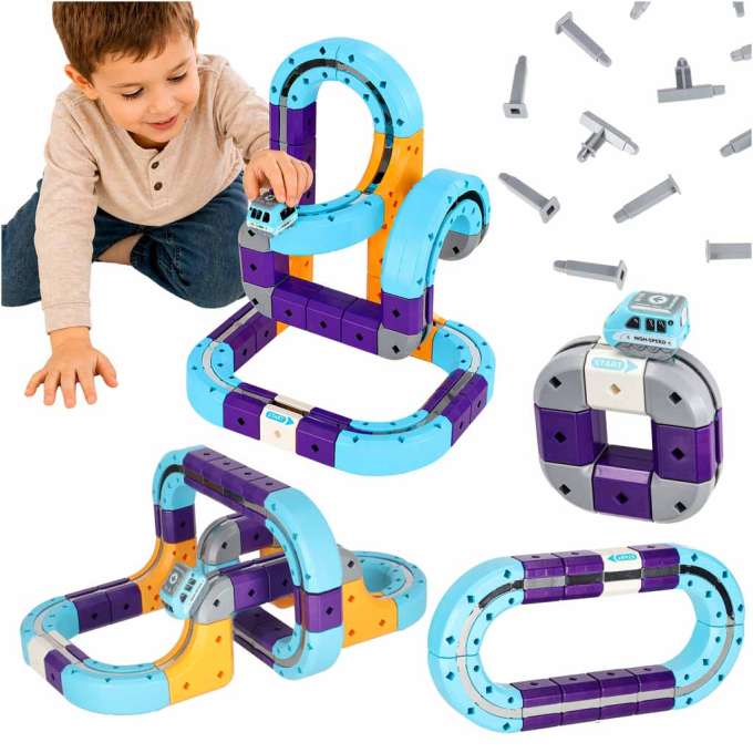 Magnetic Building Blocks Race Track Set with 54 Pieces