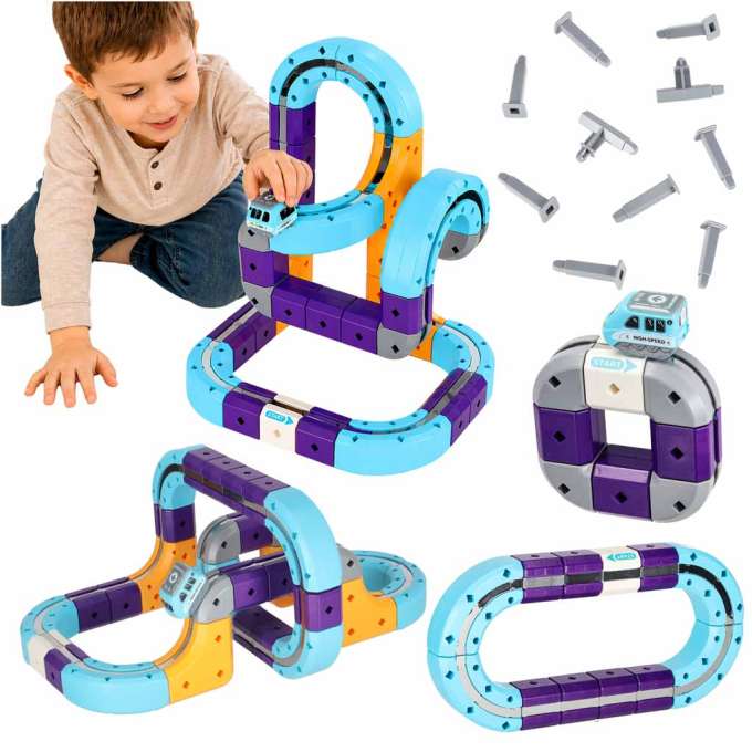 Magnetic Building Blocks Race Track Set with 54 Pieces
