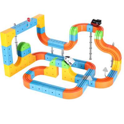 Magnetic Building Blocks Race Track and Trains Set 140 Pieces