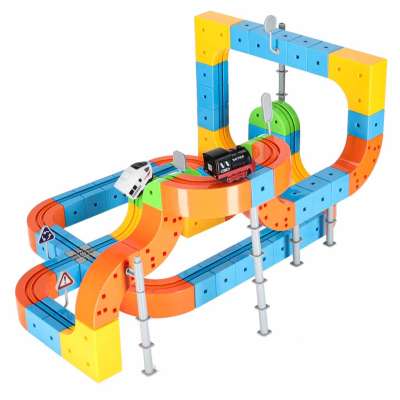 Magnetic Building Blocks Race Track and Trains Set 140 Pieces