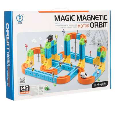 Magnetic Building Blocks Race Track and Trains Set 140 Pieces