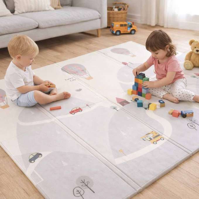 Mata edukacyjna piankowa dwustronna składana 150x200cm balony ulica