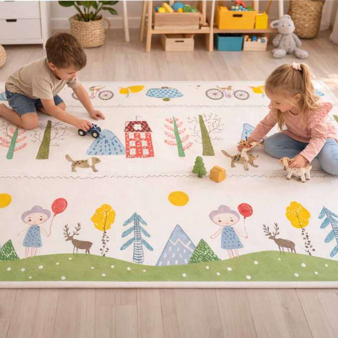 Mata edukacyjna piankowa dwustronna składana 150x200cm drzewa misie
