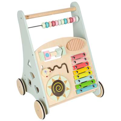 Push toy for children wooden walker with abacus blue