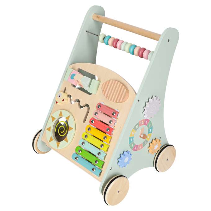 Push toy for children wooden walker with abacus blue