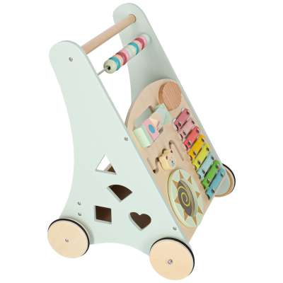 Push toy for children wooden walker with abacus blue