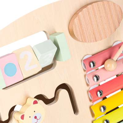 Push toy for children wooden walker with abacus blue