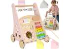 Push toy for children wooden walker with abacus pink 1